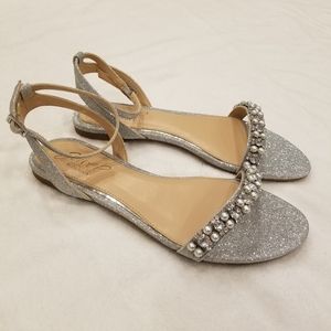 Badgley Mischka Daria Pearl and Crystal Flat Sandals